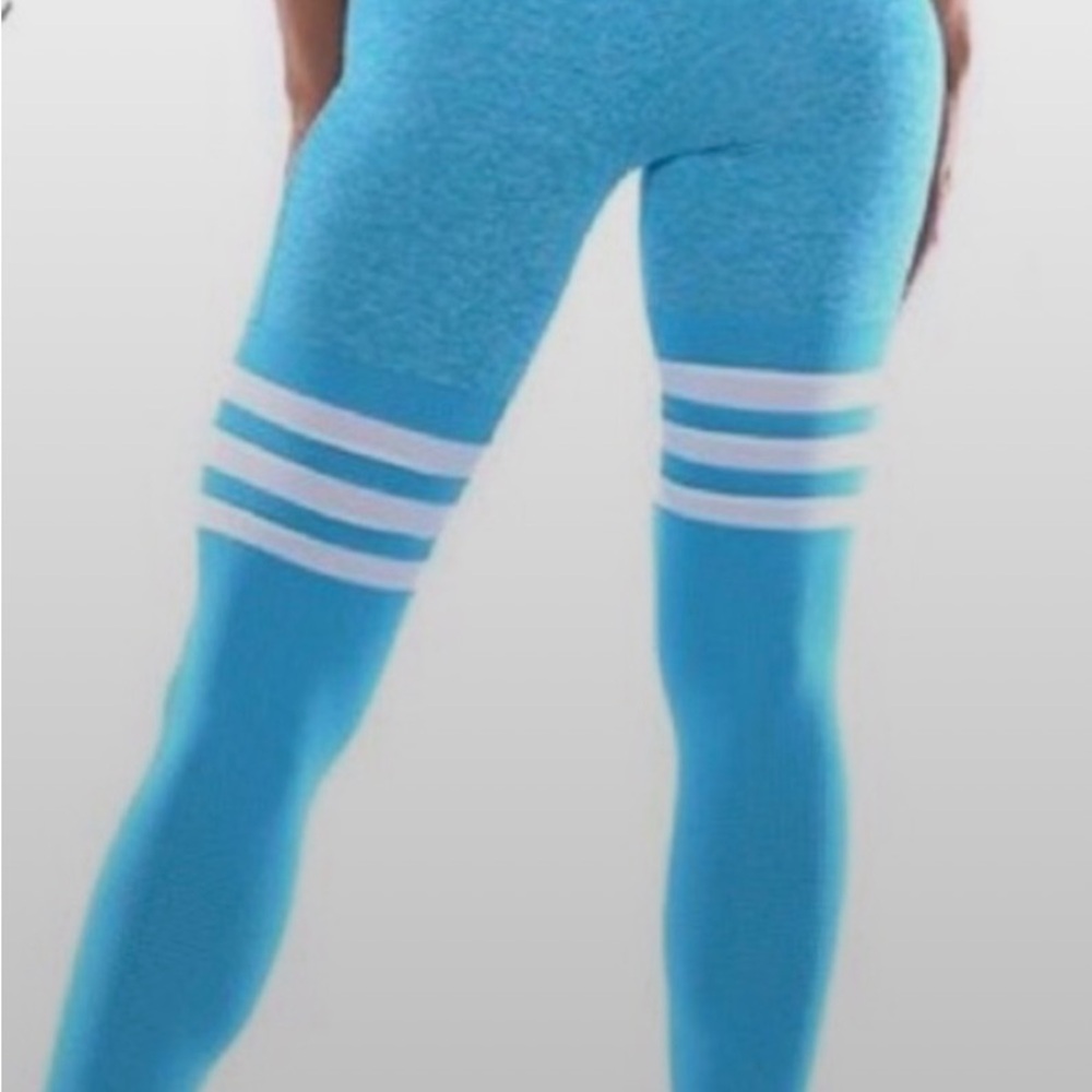 Bombshell Sportswear Blue Leggings High Waist Reflective Stripes size S USED